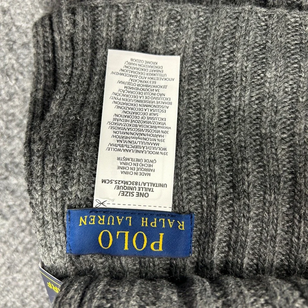 Polo Ralph Lauren Hat Scarf Set Mens OS Gray Ribbed Knit‎ Beanie Winter PP0079